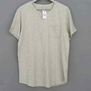 Marine Layer Saddle Hem Pocket Tee in Natural/Black Stripe Men's Size Medium